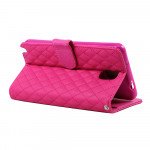 Wholesale Note 3 Quilted Flip Leather Wallet Case w Stand and Strap (Hot Pink)